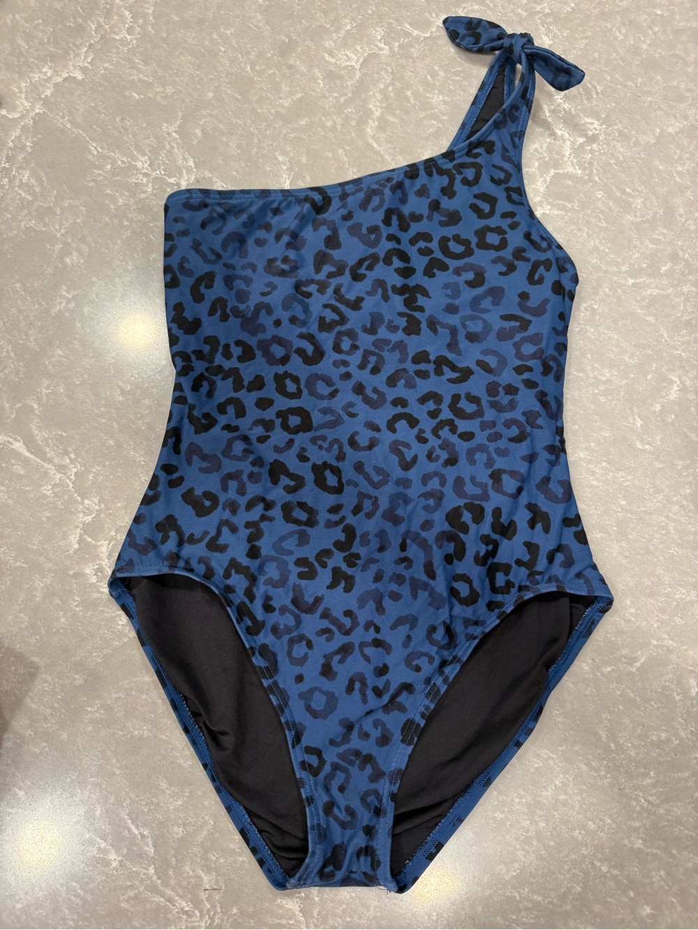 LOFT Beach Blue Leopard One Shoulder One Piece Swimsuit Medium